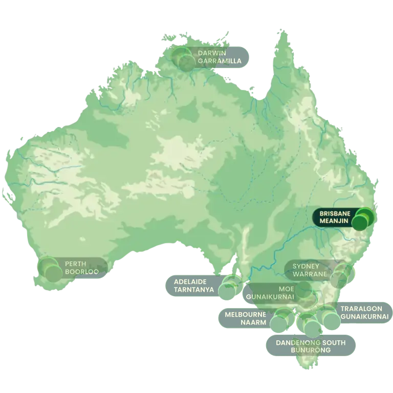Map of office locations in Australia with Offices in QLD highlighted