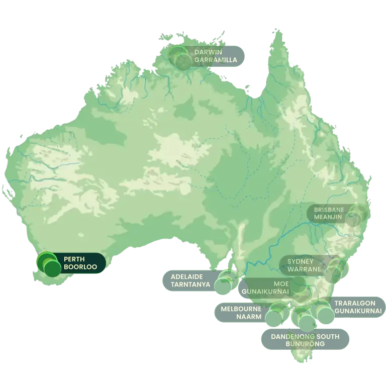 Map of office locations in Australia with Offices in WA highlighted